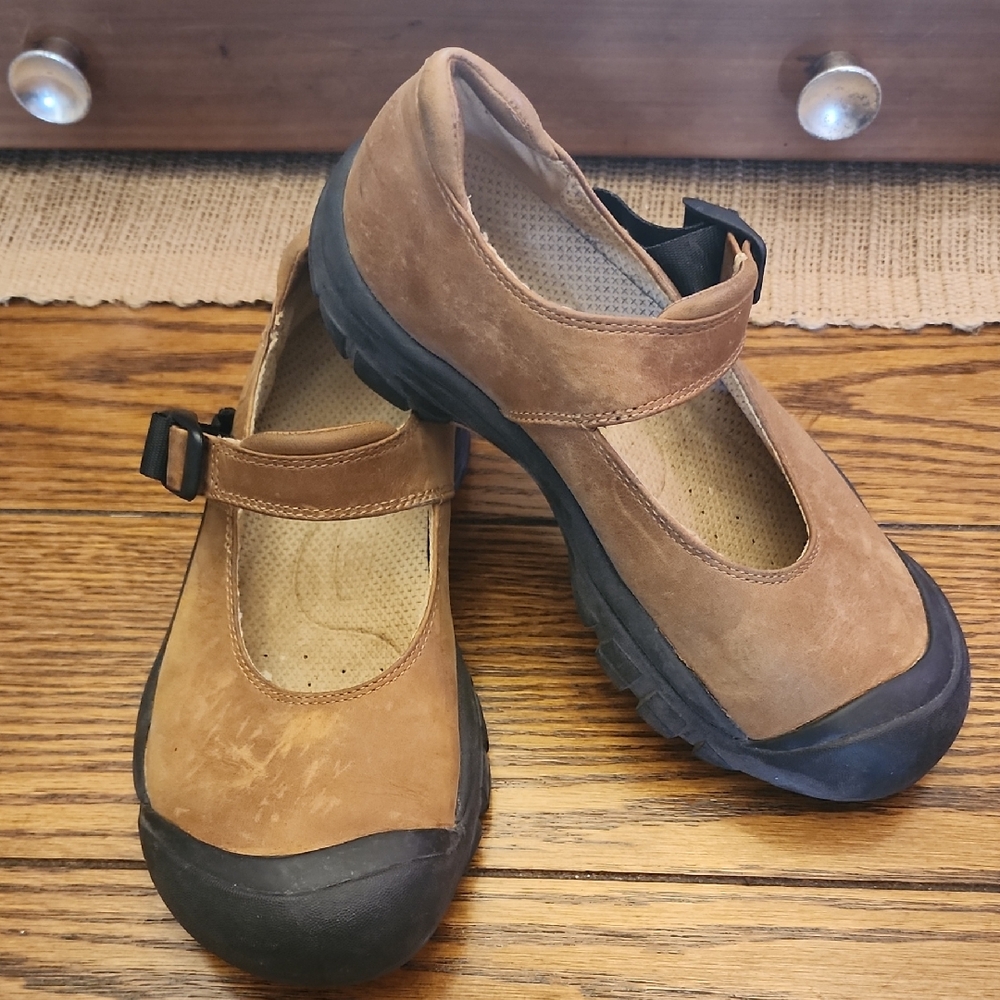Keen Tan Mary Jane Flats with Black Soles